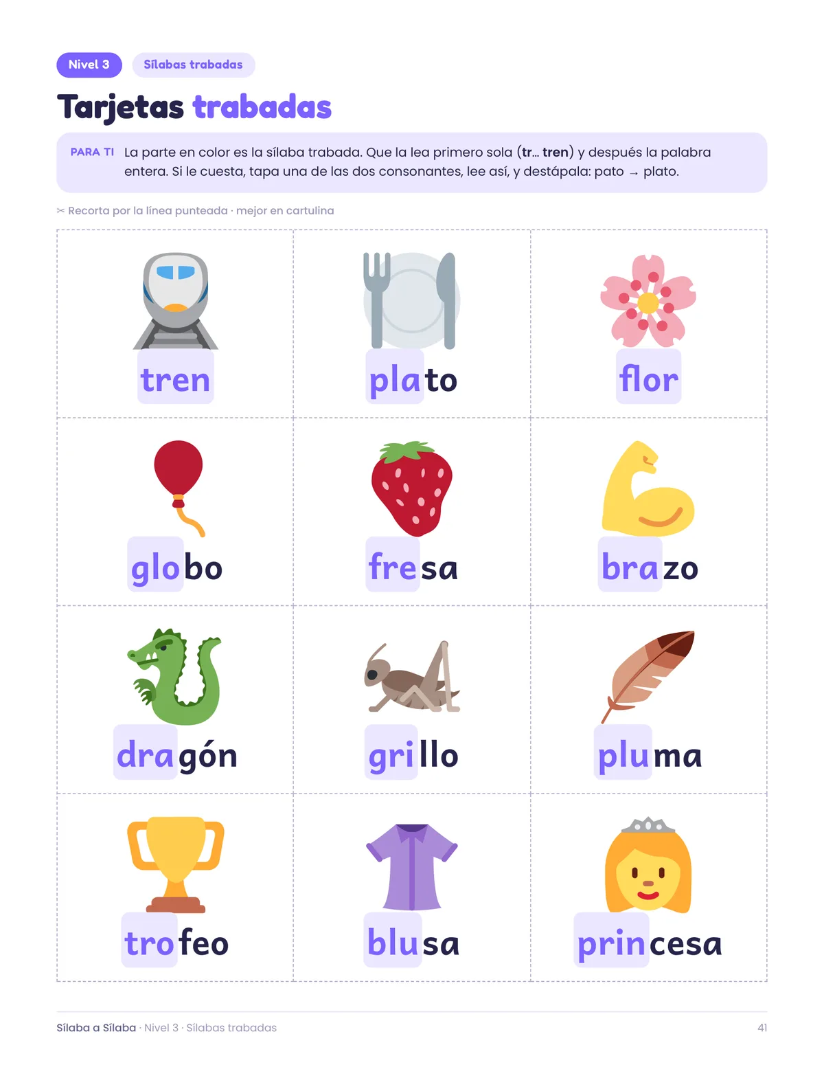 Tarjetas de sílabas trabadas