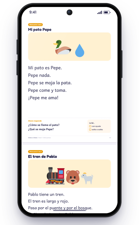 Minicuento Mi pato Pepe abierto en el celular